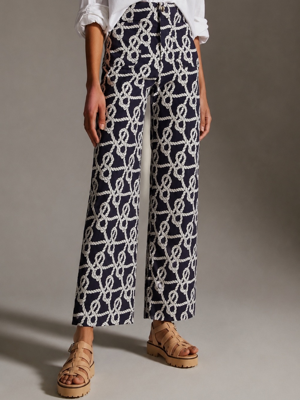 NWT - Anthropologie Collette Nautical Print Pant- Navy & White - 28Tall